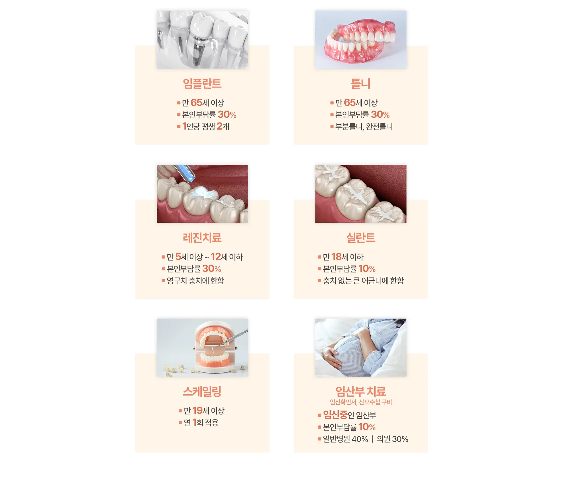 임플란트/틀니/레진치료/실란트/스케일링/임산부 치료